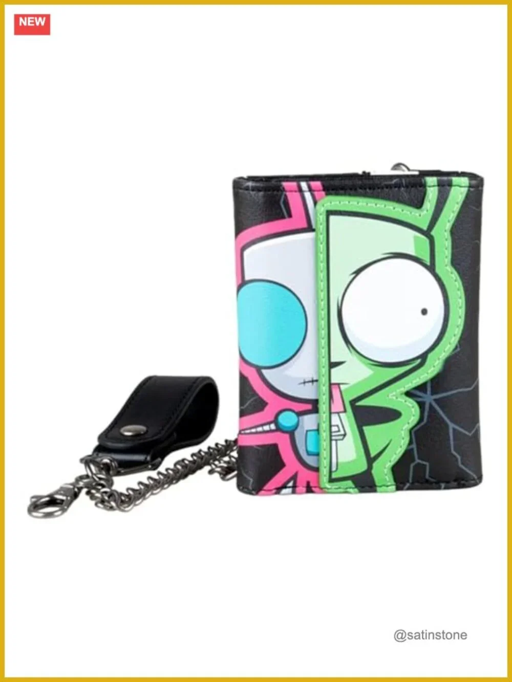 Classic Invader Zim Gir Characters Trifold Chain Wallet PU Leather